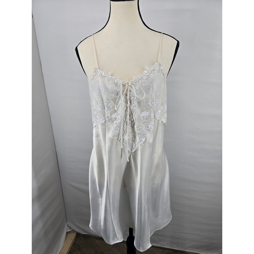 Alexandra Nicole Ivory Satin Lace Sequin Chemise Nightgown L‎ Bridal Slip Dress